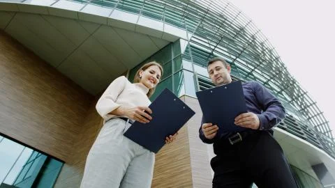 Colleagues analyze documents Stock Photos