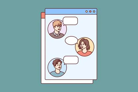 Colleagues communicate in chatbox by exchanging messages in Internet appli... Foto stock