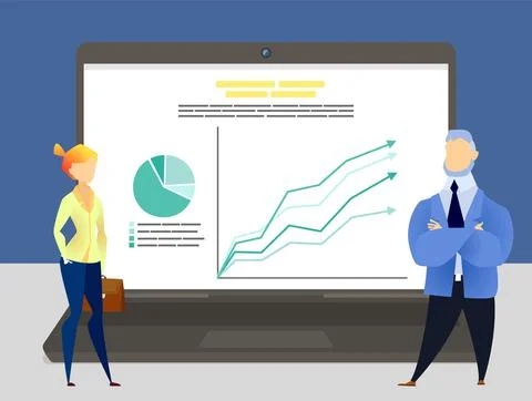 Colleagues communicate on the computer screen. Conference video call, working Illustrazione stock