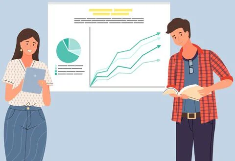 Colleagues conduct analytics of statistical data. Businessteam analyse Stock Illustration