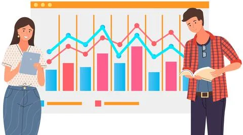 Colleagues conduct analytics of statistical data. Businessteam analyse Stock Illustration