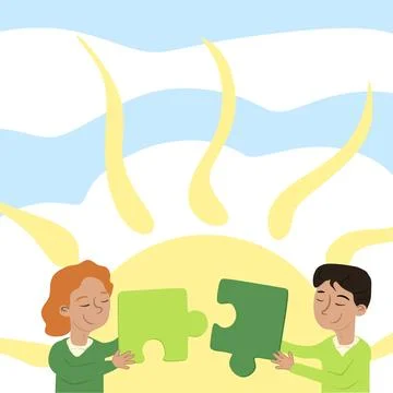 Colleagues Connecting Two Pieces Of Jigsaw Puzzle Together Showing Teamwork Stock Illustration