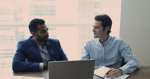 Colleagues develop marketing strategy working on project use laptop Stock Footage 252191626