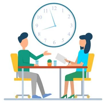 Colleagues Discuss Work Sitting at Desk Vector 스톡 일러스트