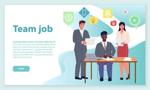Colleagues discussing development, brainstorming. Work meeting, team job of Stock Illustration