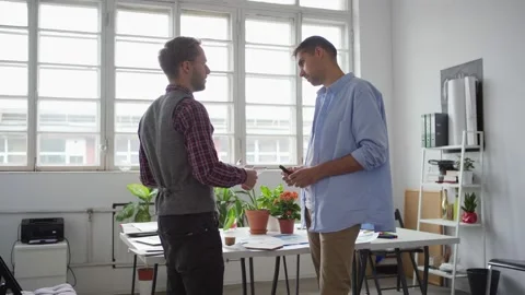 Colleagues discussing mobile application interface Stock Footage 142508497