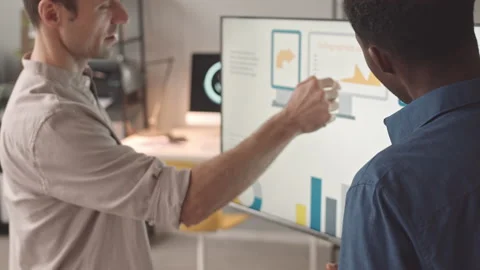 Colleagues Discussing Presentation Layout Stock Footage 166200822