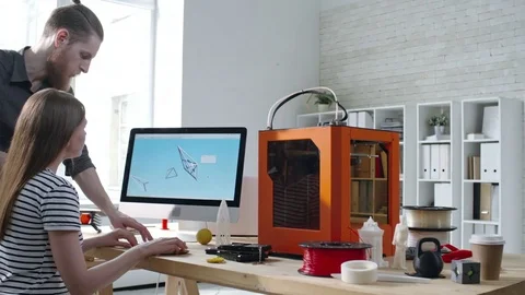 Colleagues Drafting 3D Model on Computer Stockbeeldmateriaal 84932745