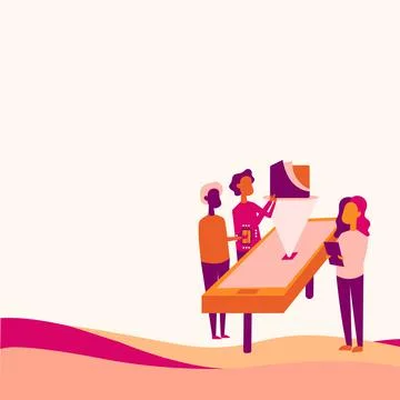 Colleagues Drawing Standing Beside Table Projection Graph Chart. Teammates Stock Illustration