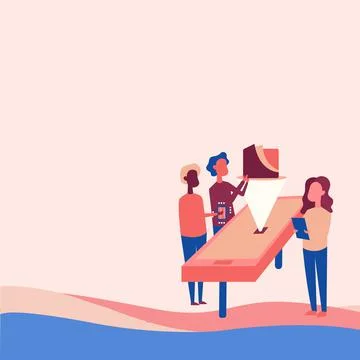 Colleagues Drawing Standing Beside Table Projection Graph Chart. Teammates Stock Illustration