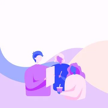 Colleagues Drawing Standing Talking To Each Other Holding Paper Pen Cup Stock Illustration