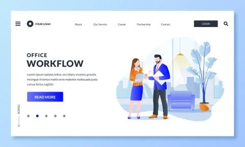 Colleagues look and discuss documents. Teamwork, business communications, off Stock Illustration