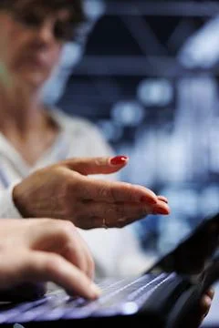Colleagues perform server tests Stock Photos