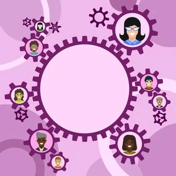 Colleagues Presented Inside Cogwheels Showing Definition Of Teamwork. Coworkers Stock Illustration