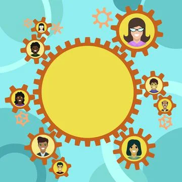 Colleagues Presented Inside Cogwheels Showing Definition Of Teamwork. Coworkers Illustrazione stock