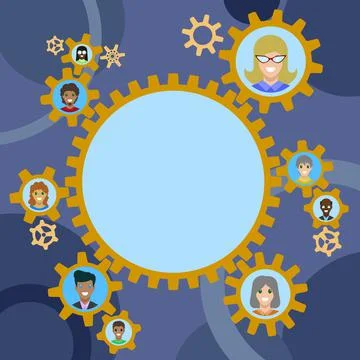 Colleagues Presented Inside Cogwheels Showing Definition Of Teamwork. Coworkers Stock Illustration