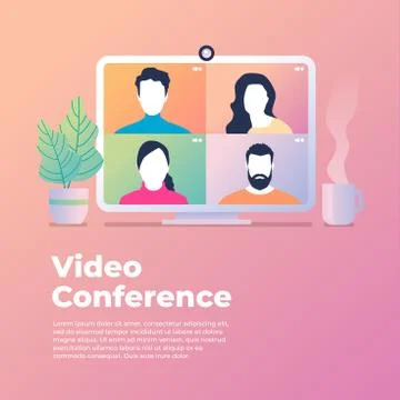 Colleagues talk to each other on the computer screen. Conference video call,  Stock Illustration