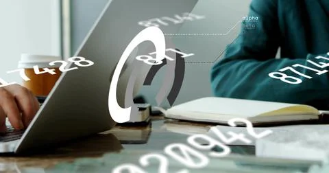 Colleagues tapping tablet causing business data overlays for analysis while Stock Photos