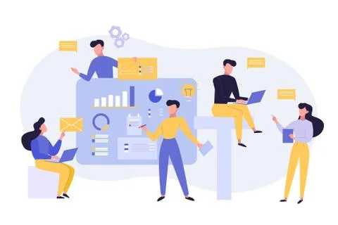 Colleagues teamwork, brainstorm flat vector illustration. Professional Stock-Illustration