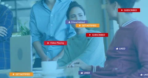 Colleagues testing UI by laptop CTA button showing causing social icons popping, Stock Footage 313773888