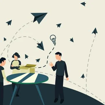 Colleagues Thinking New Innovative Ideas Around Table. Three People Discussing Stock Illustration