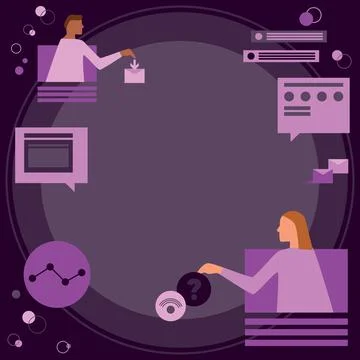 Colleagues Using Technology Having Online Meeting Discussing Future Project Illustrazione stock