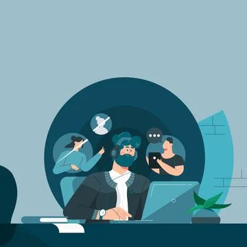 Colleagues Using Technology Having Online Meeting Discussing Future Project Illustrazione stock