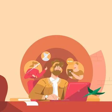 Colleagues Using Technology Having Online Meeting Discussing Future Project 스톡 일러스트