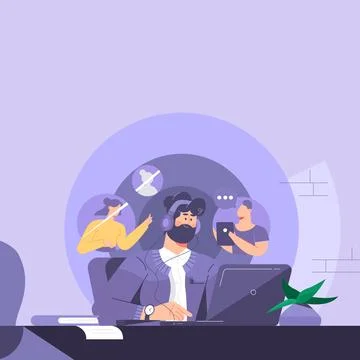 Colleagues Using Technology Having Online Meeting Discussing Future Project Illustrazione stock