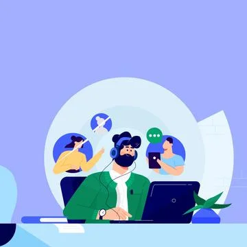 Colleagues Using Technology Having Online Meeting Discussing Future Project 스톡 일러스트