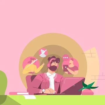 Colleagues Using Technology Having Online Meeting Discussing Future Project Illustrazione stock