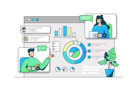Colleagues video call about statistics 스톡 일러스트