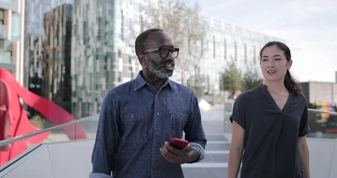 Colleagues walking to work in summer Stock Footage 116329725