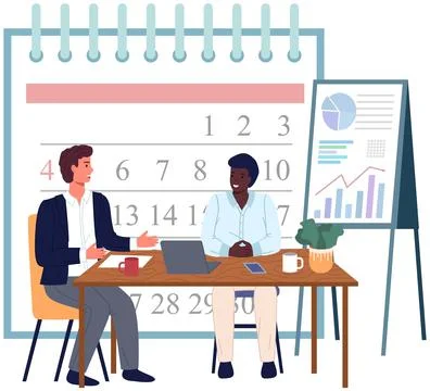 Colleagues work with creating plan, schedule. Daily planning, time management Stock Illustration