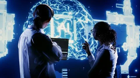 Colleagues working with AI Stock Photos