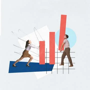 Colleagues working with analytical graphs, developing profitable strategy for Foto stock