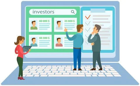 Colleagues working with business candidate selection program. People choose Stock Illustration