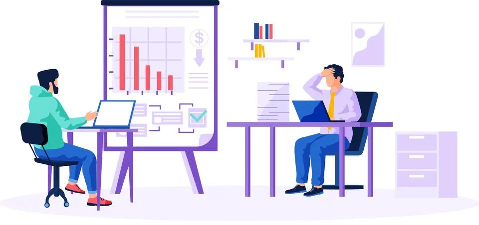 Colleagues working with business issues, statistical indicators, solving 스톡 일러스트
