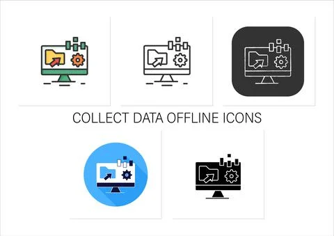 Collect data offline icons set Stock Illustration