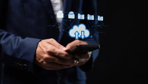 Collect data through the online cloud system big data Hologram Icon Stock Photos