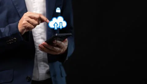 Collect data through the online cloud system big data Hologram Icon Stock Photos