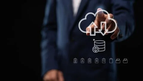 Collect data through the online cloud system big data Hologram Icon Stock Photos