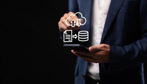 Collect data through the online cloud system big data Hologram Icon Stock Photos