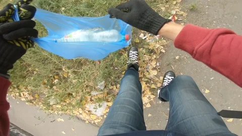 Collect garbage plastic bottles POV Stock Footage 115439286