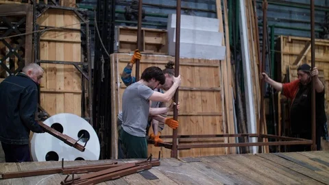 Collect stage decorations Stock Footage 125538079