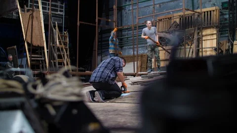 Collect stage decorations Stock Footage 125579035