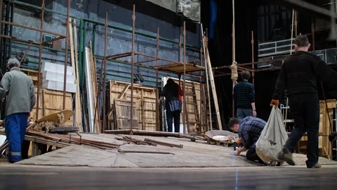 Collect stage decorations Stock Footage 125579383