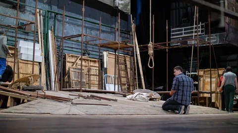 Collect stage decorations Stock Footage 125579575