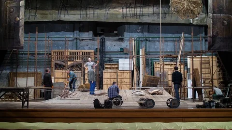 Collect stage decorations Stock Footage 125579727