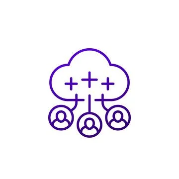 Collect user data icon with a cloud, line vector Stock Illustration